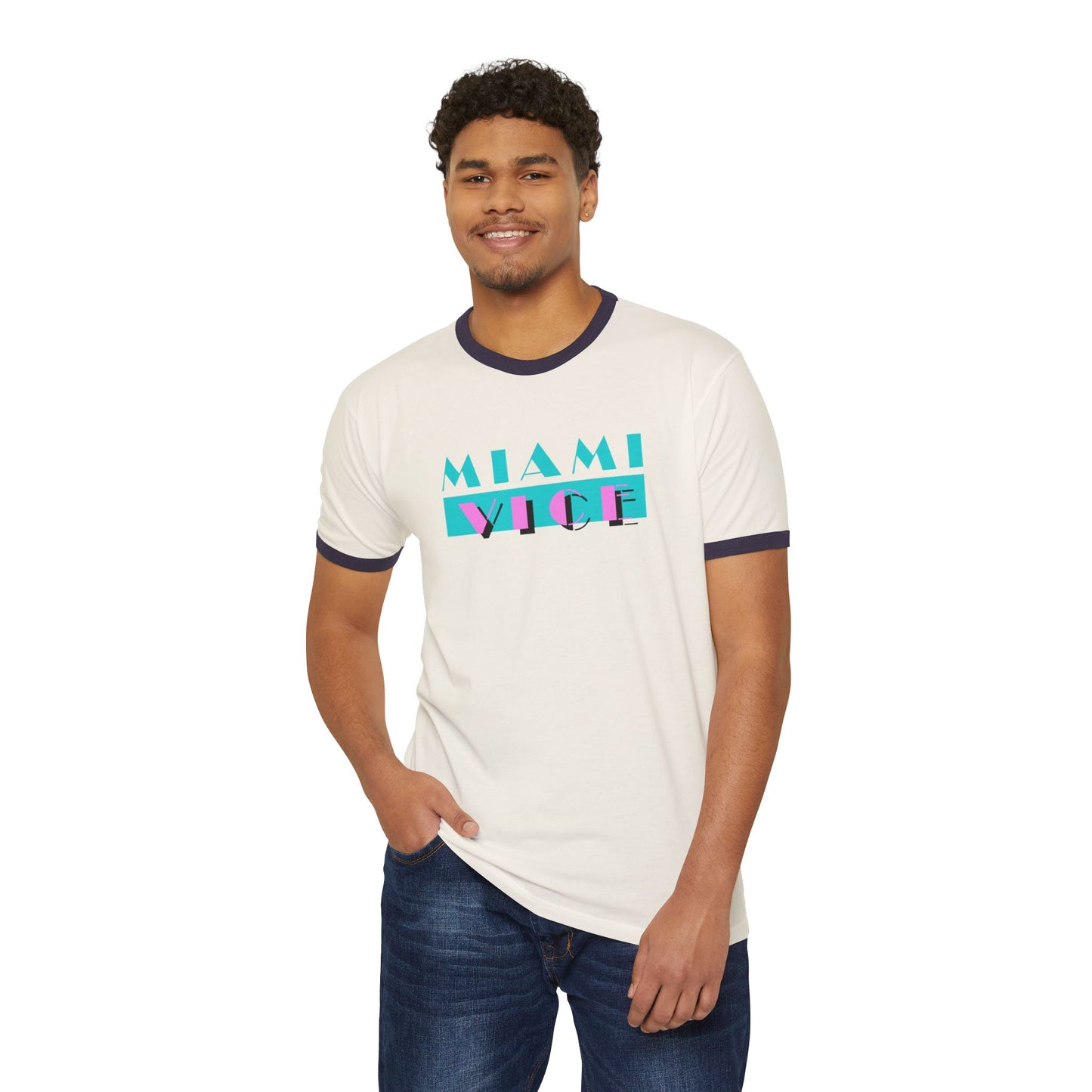 Miami Vice Ringer T-Shirt, Retro Graphic Tee