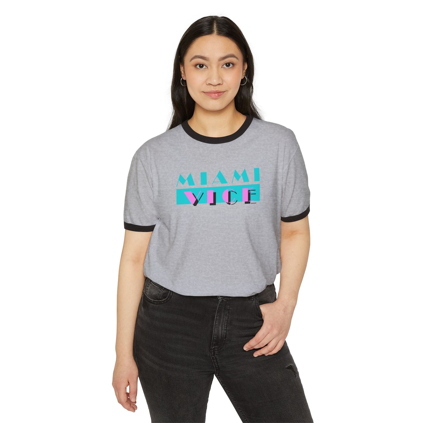 Miami Vice Ringer T-Shirt, Retro Graphic Tee