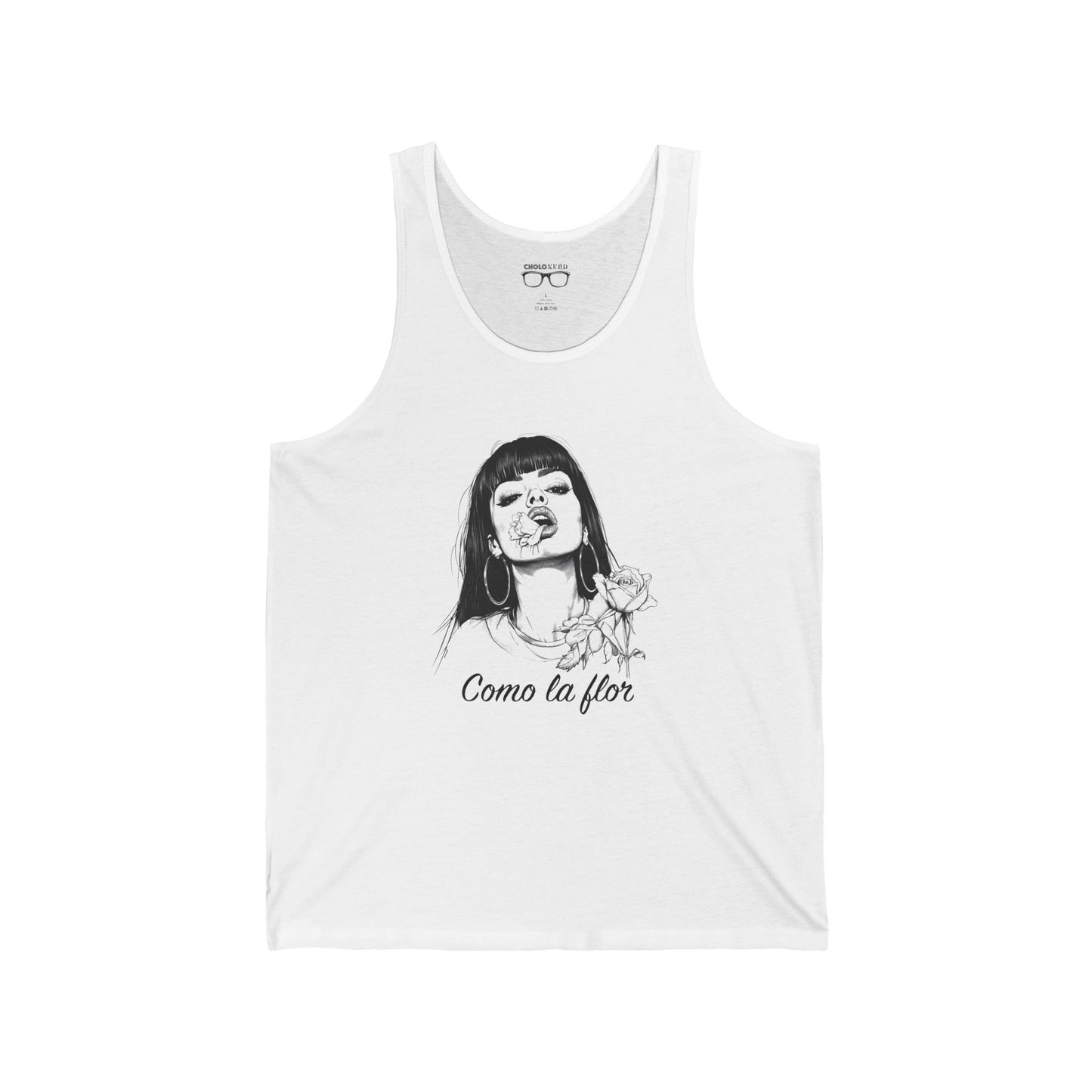 CholoNerd | Como La Flor Woman Eating Flower Unisex Tank | Mexican-American Apparel | Chicano Nerd Culture | Where Street Meets Geek