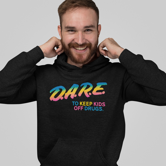 Vintage 90s Colorful Neon D.A.R.E. to Keep Kids Off Drugs Retro Hoodie