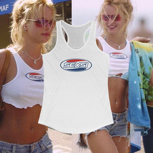 SEXSI Womens Racerback Tank | Pepsi Parody Shirt | Britney Spears Inspired Y2K Graphic Tank