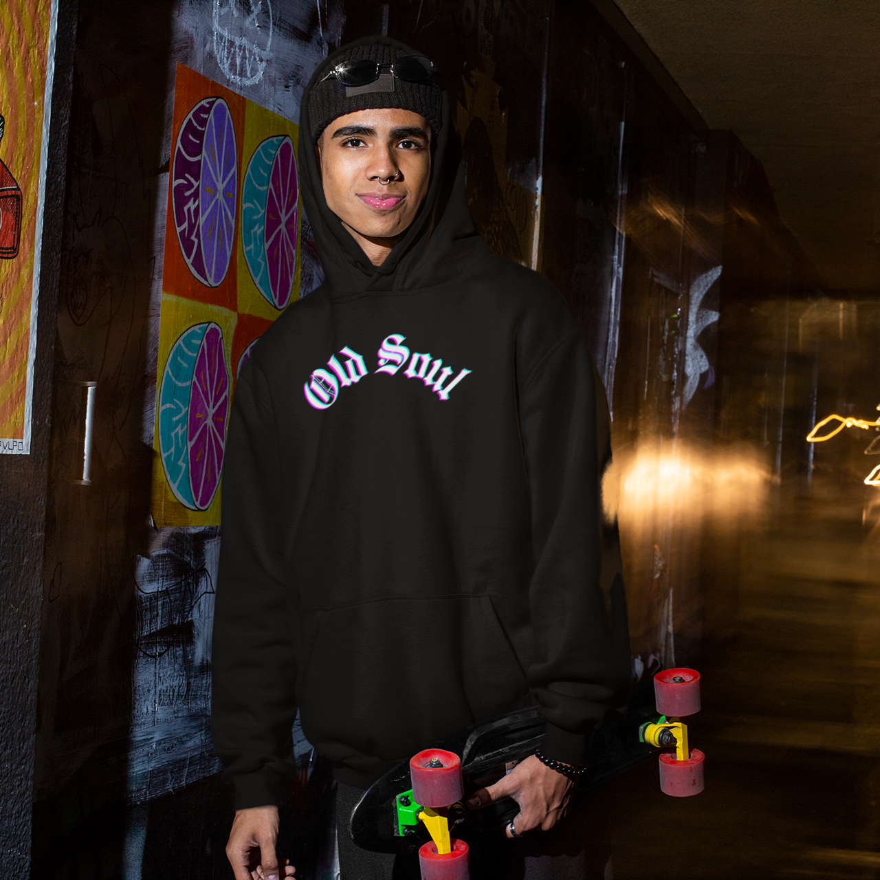 Old Soul Neon Glitch Unisex Hoodie by CHOLONERD